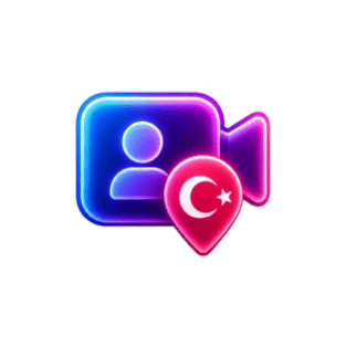 TekChat Türk görüntülü sohbet simgesi, Türkiye konum işaretçisi ile görüntülü arama sembolü