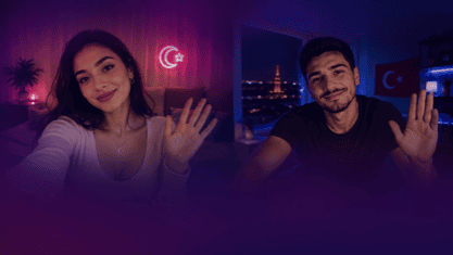 Türk erkek ve kadın, TekChat üzerinde canlı bire bir görüntülü sohbetin keyfini çıkarıyor ve gerçek bağlantılar kuruyor.